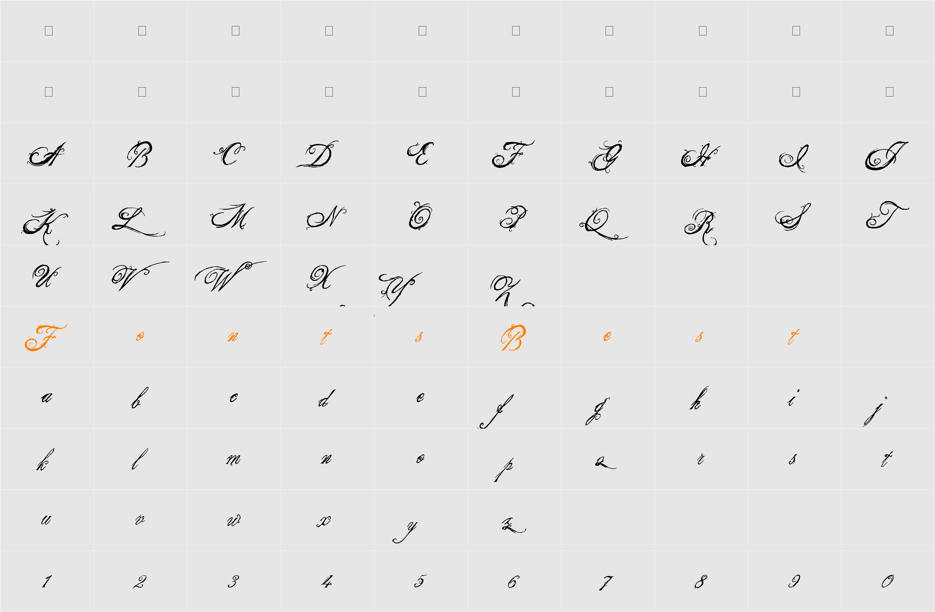 the King & Queen font Character Map