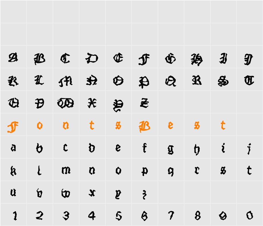 StrangeBlackLetter Character Map