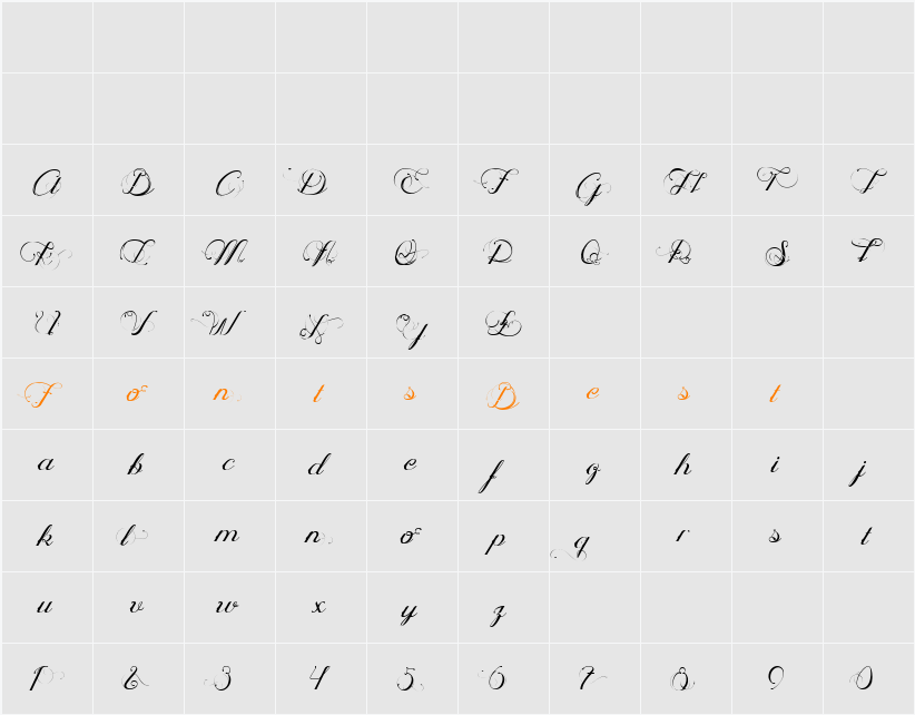Ophélia Script Character Map