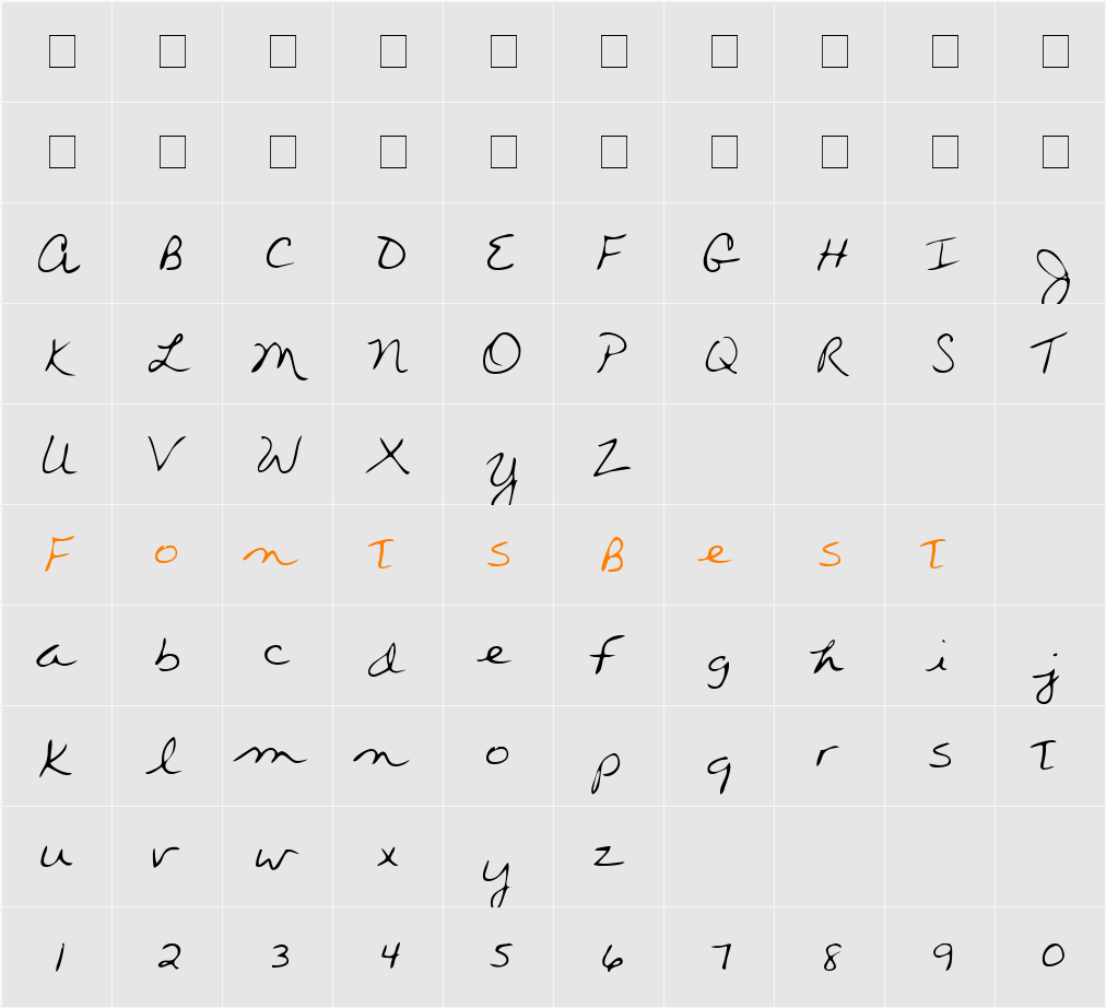 WendysHand Character Map