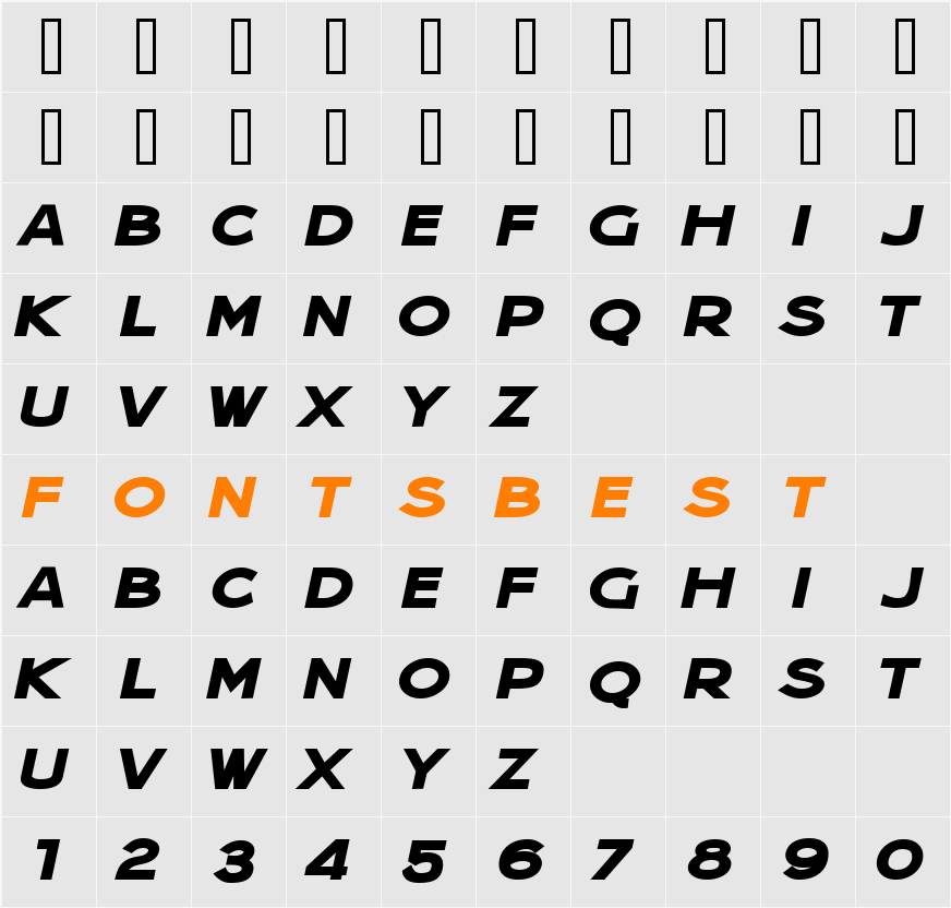 Jera Sans Heavy Italic JL Character Map