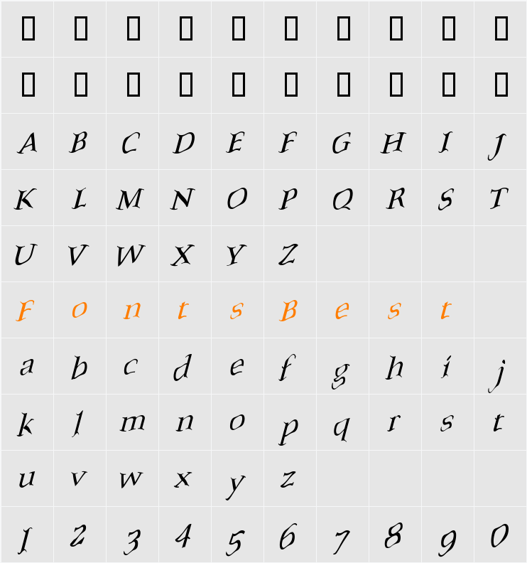 ScoriaBSlanted Character Map
