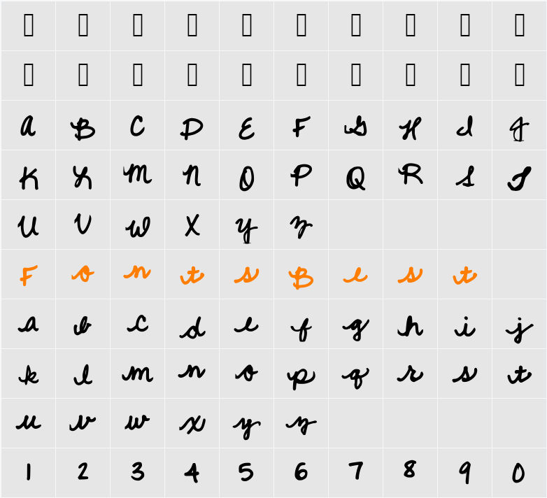 Quick Cursive Character Map