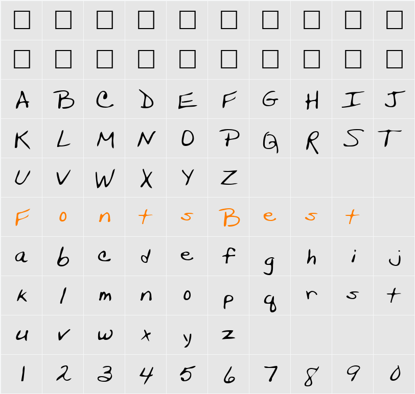 TriciasHand Character Map