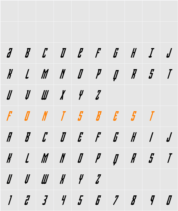 Viceroy of Deacons Condensed Italic Character Map