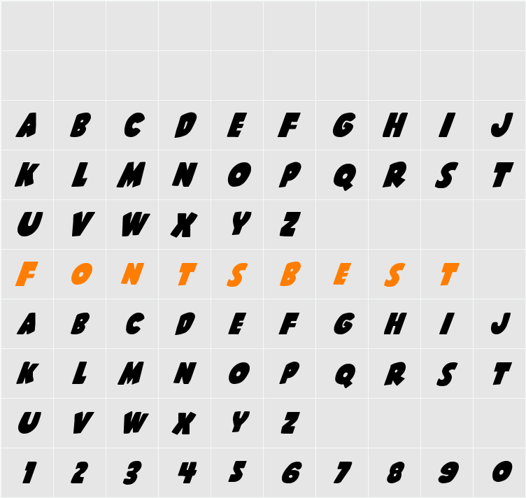 Shablagoo Super-Italic Character Map