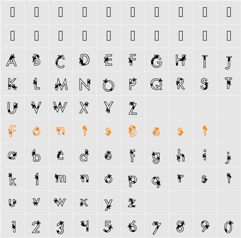 KBRibbonsAndBows Character Map