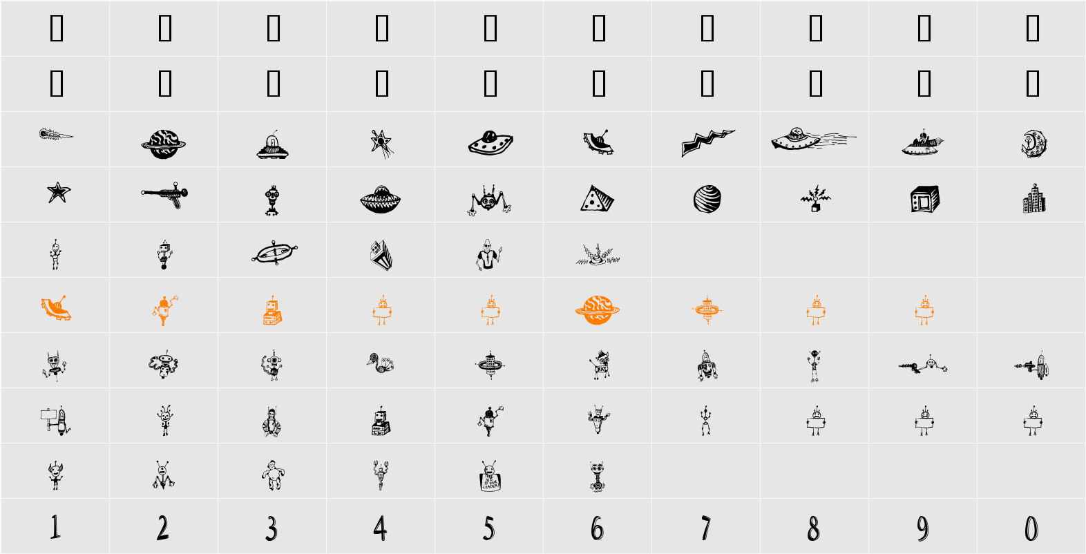 Space Woozies Extras Character Map