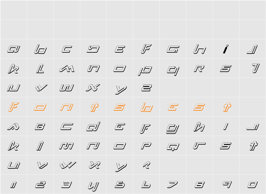 Xephyr Shadow Italic Character Map