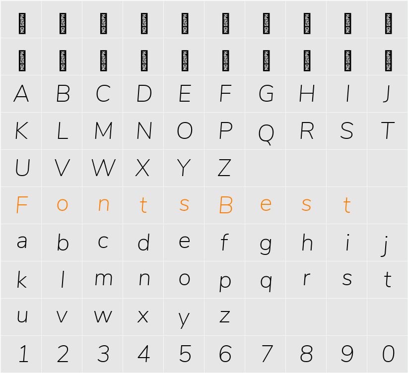 Nunito Sans ExtraLight Character Map