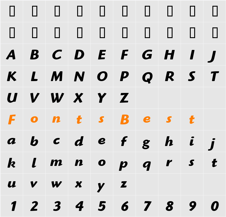 Highlander ITC TT Character Map