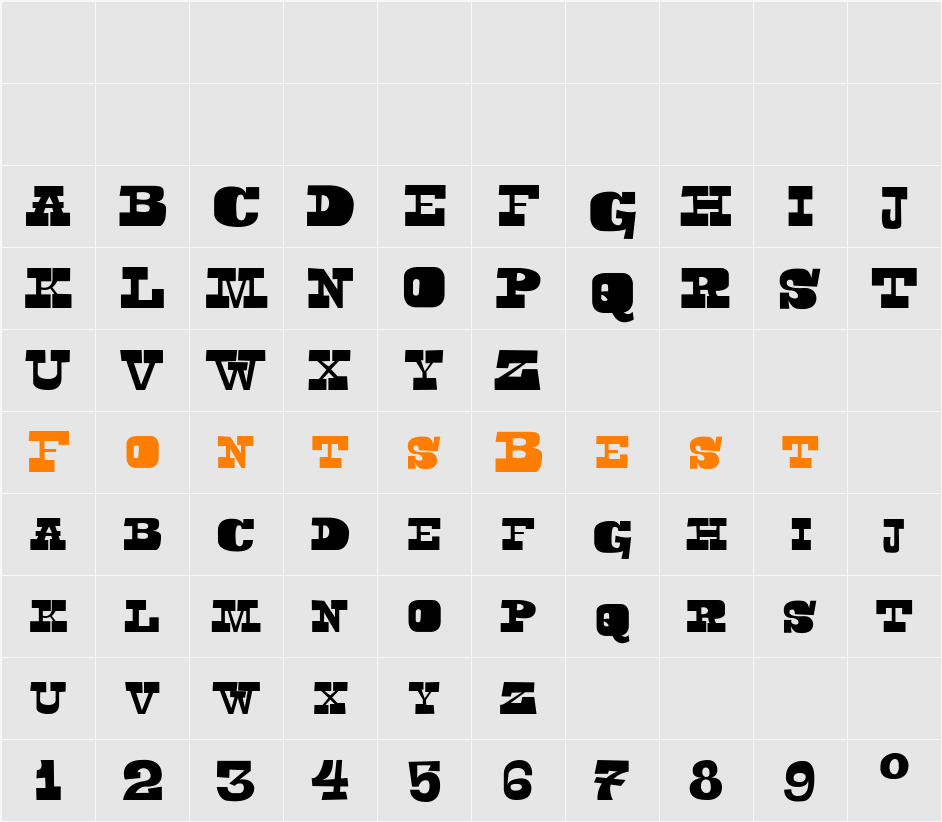 Toeris Slab Character Map