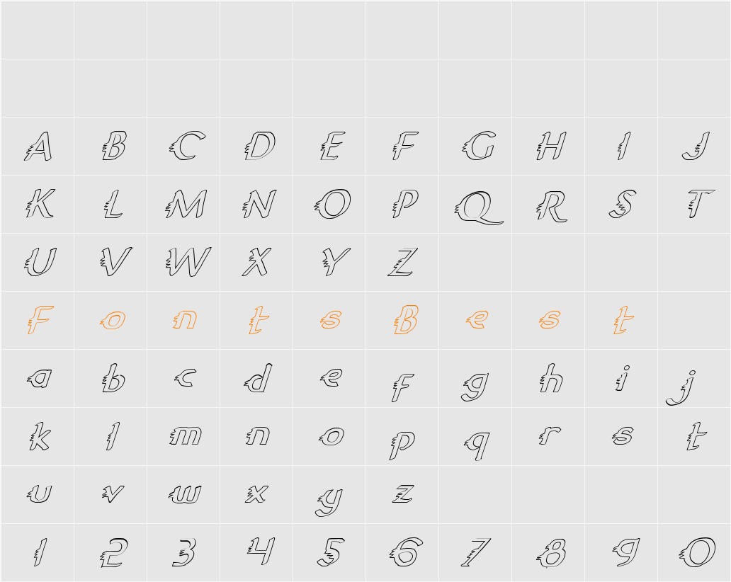 Gypsy Road Outline Italic Character Map