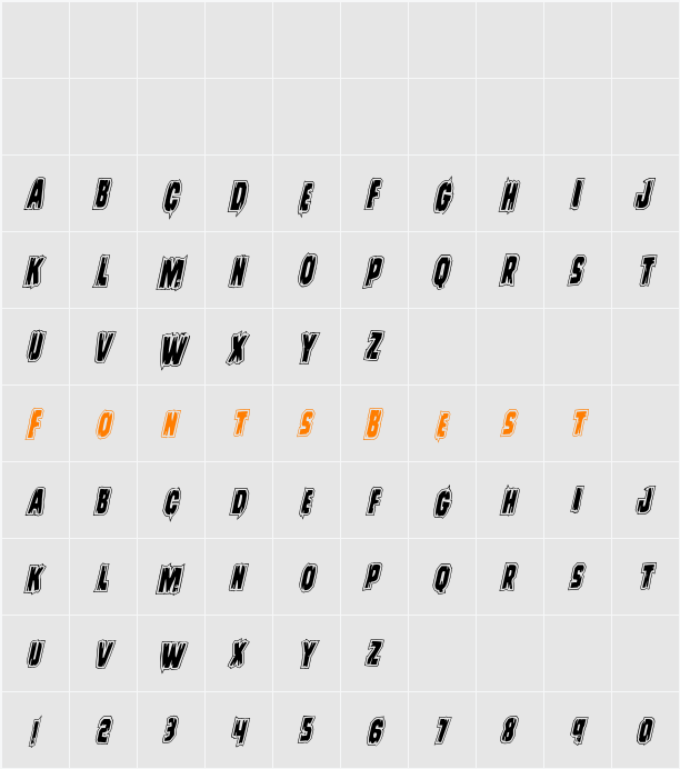 Leatherface Academy Italic Character Map