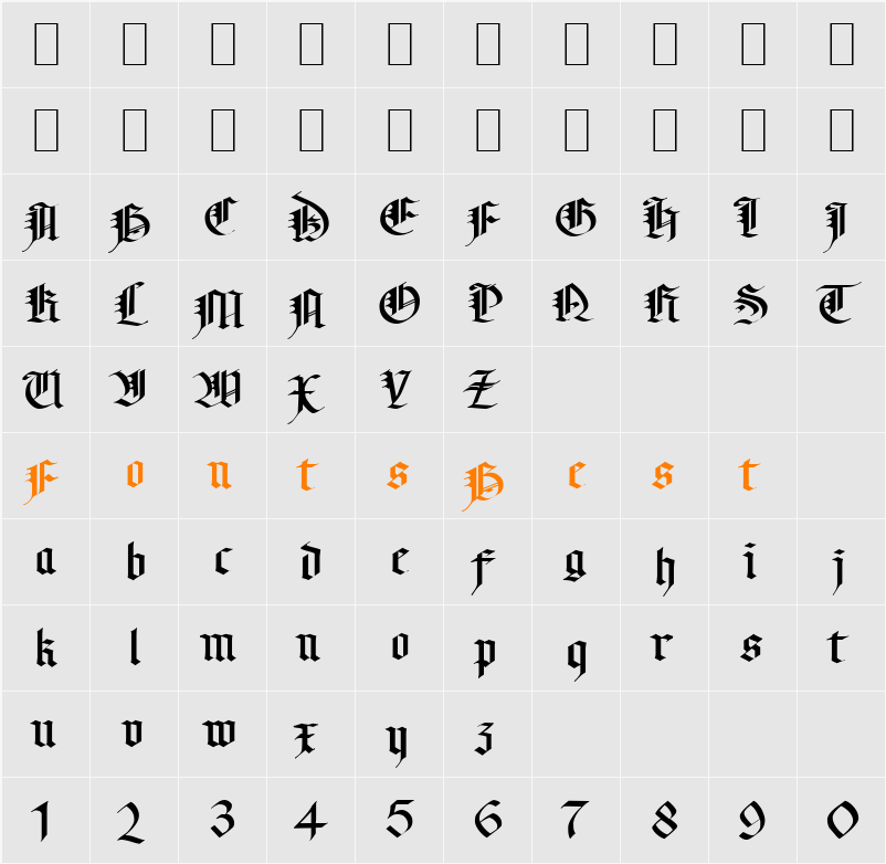 Gotic Becker Character Map