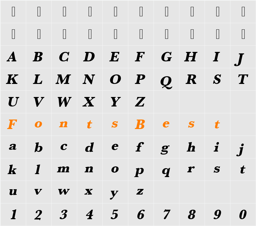 URWBaskerTExtBol Character Map