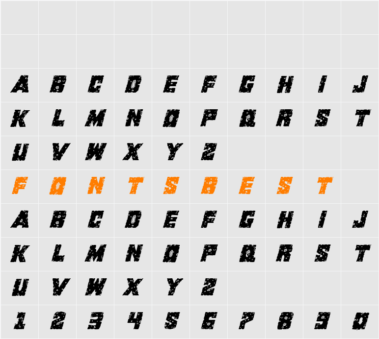 King Commando Riddled II Italic Character Map