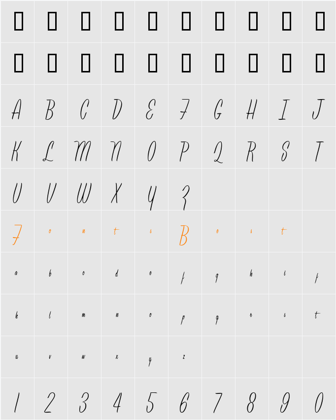 Leisure Script Marquee Character Map