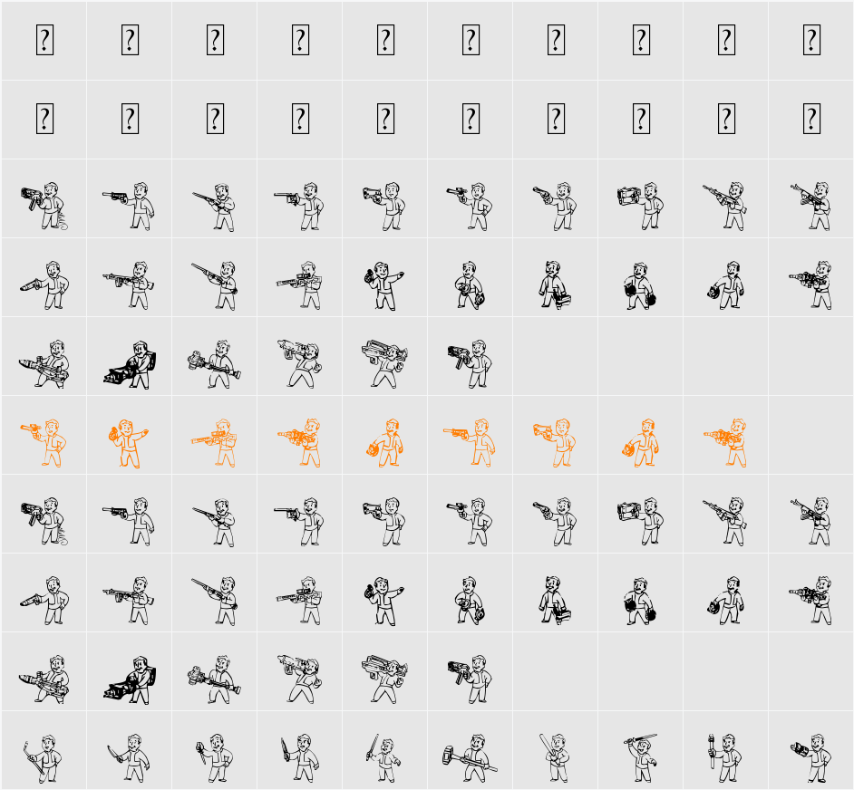 Pip Boy Weapons Dingbats Character Map