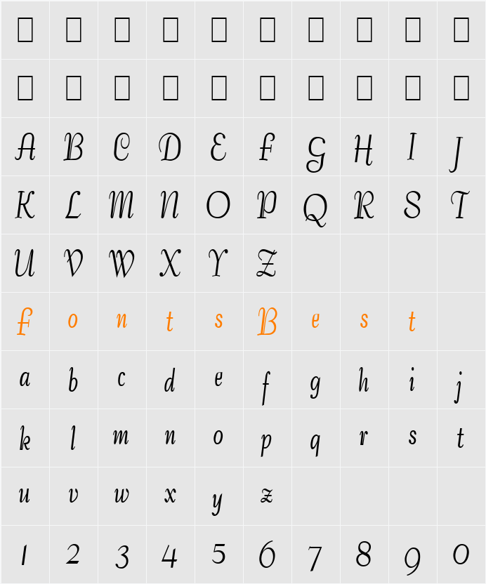 Tango-Condensed Character Map
