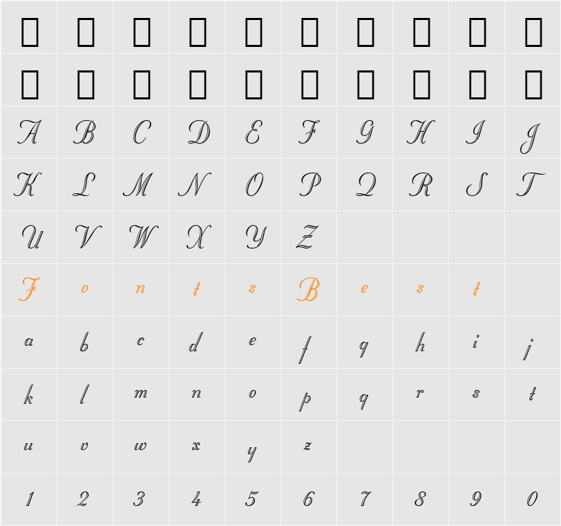 Stuyvesant BT Character Map