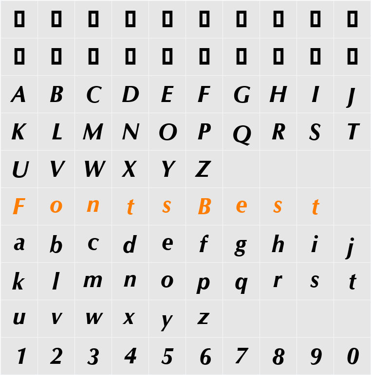 Omichron Bold Italic Character Map