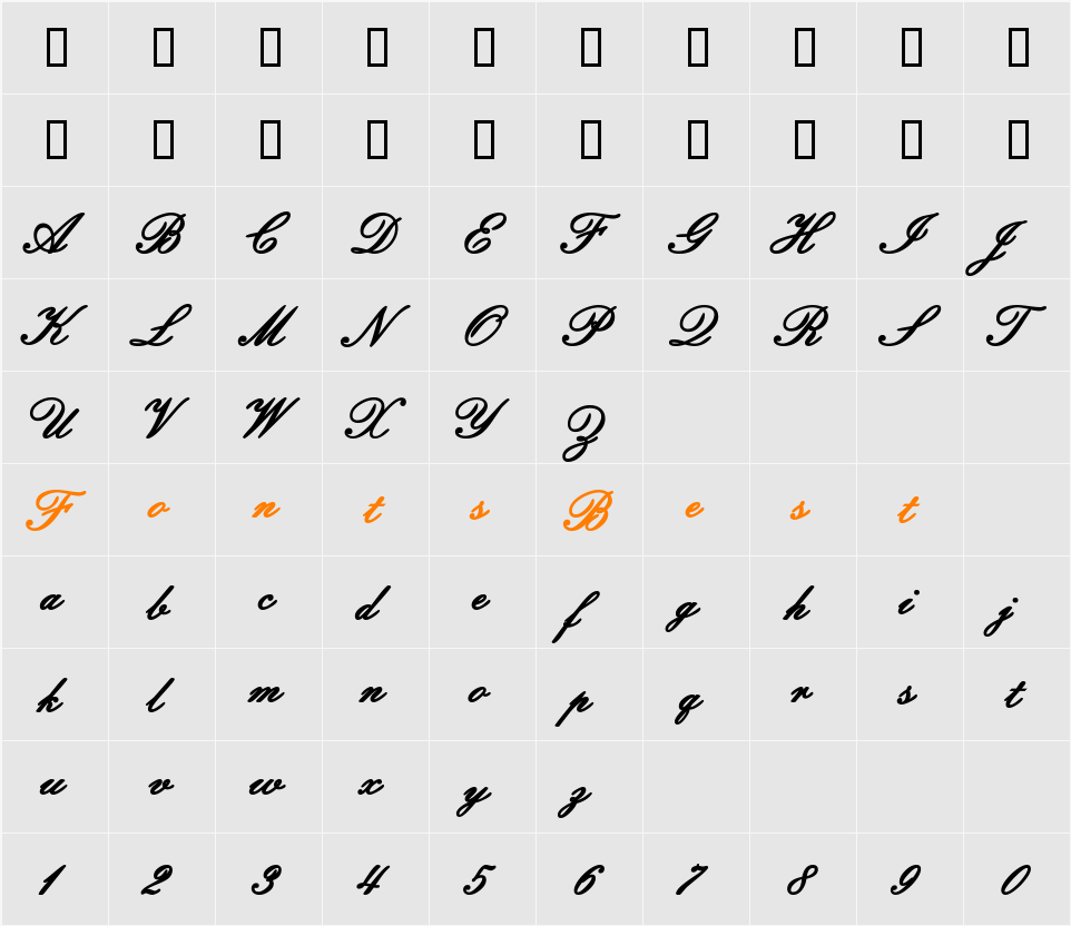 WindemereScriptSSK Character Map