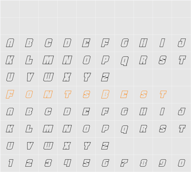 Funk Machine Outline Italic Character Map