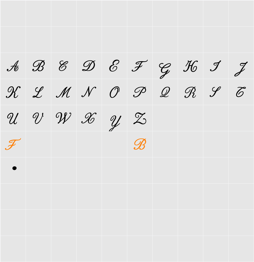 Bodoni Classic English Initials Character Map