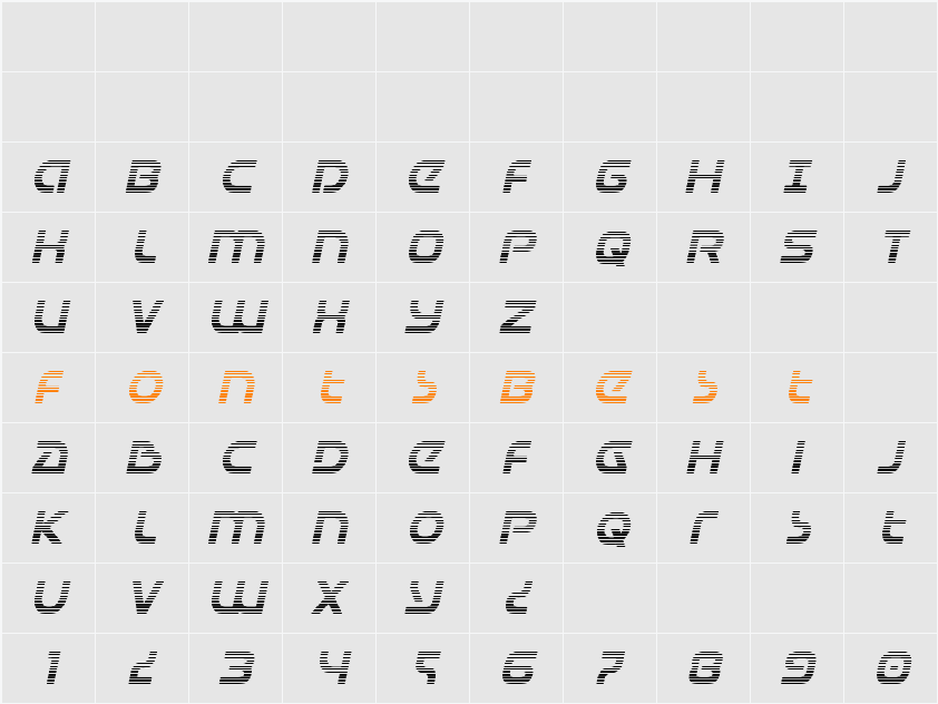 Universal Jack Gradient Italic Character Map