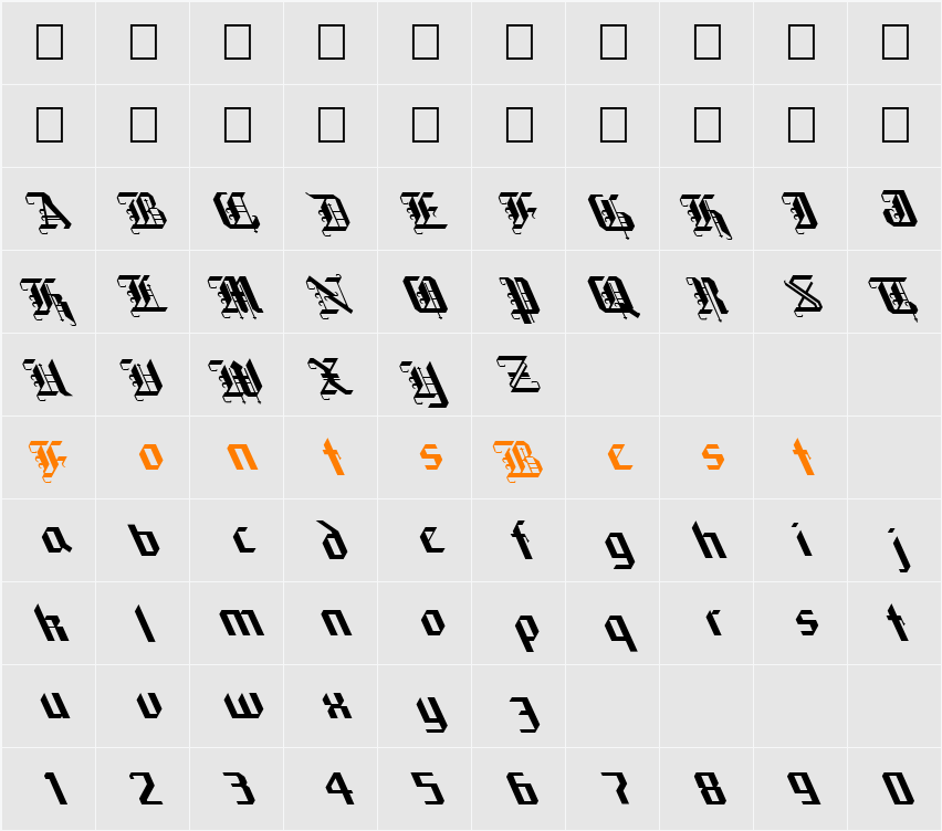 FZ GOTHIC 1 LEFTY Character Map