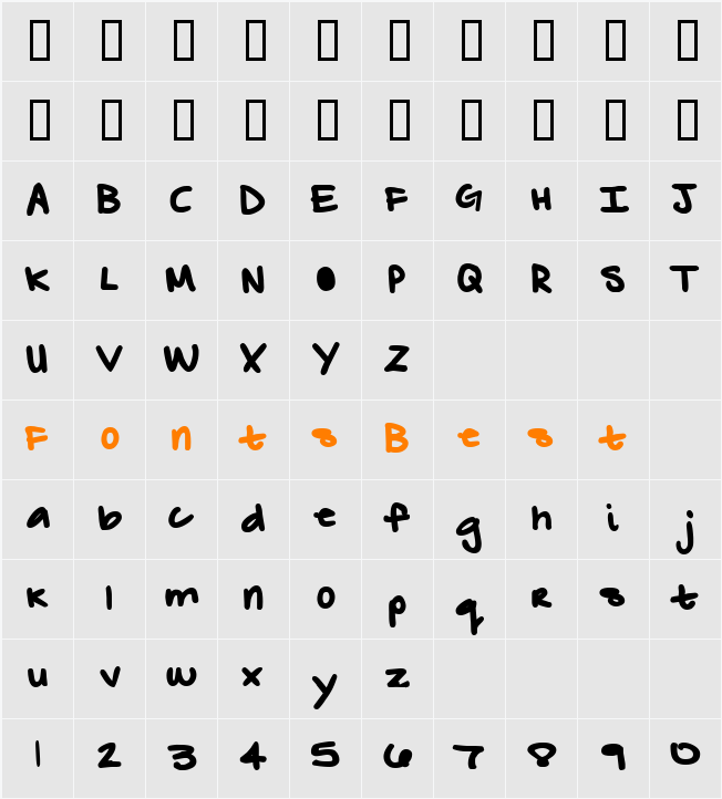ZebraFlames Bold Character Map