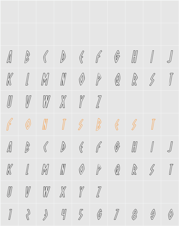 Oh Mighty Isis Outline Italic Character Map
