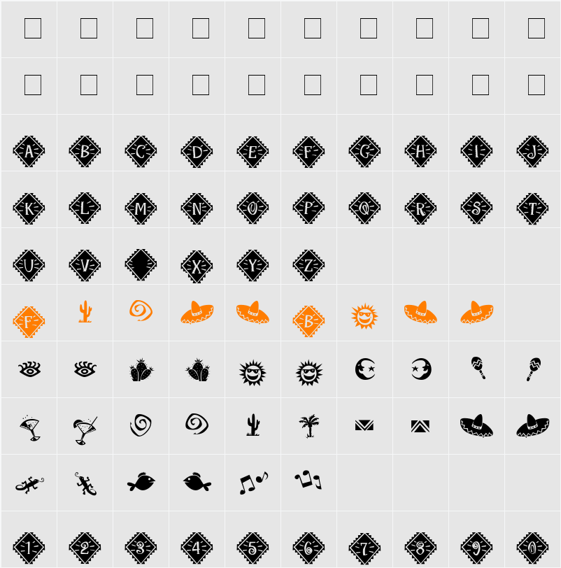 Maraca Extras Character Map