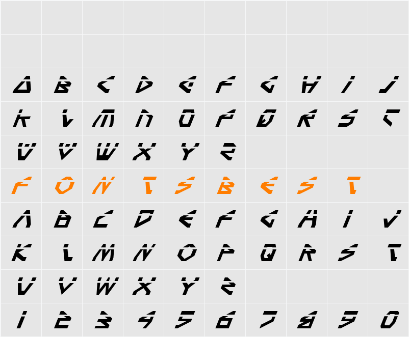 Terra Firma Laser Italic Character Map