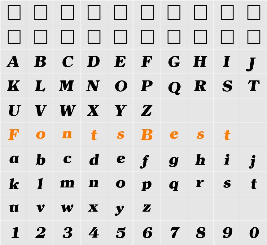 Clerface-HeavyIta Character Map