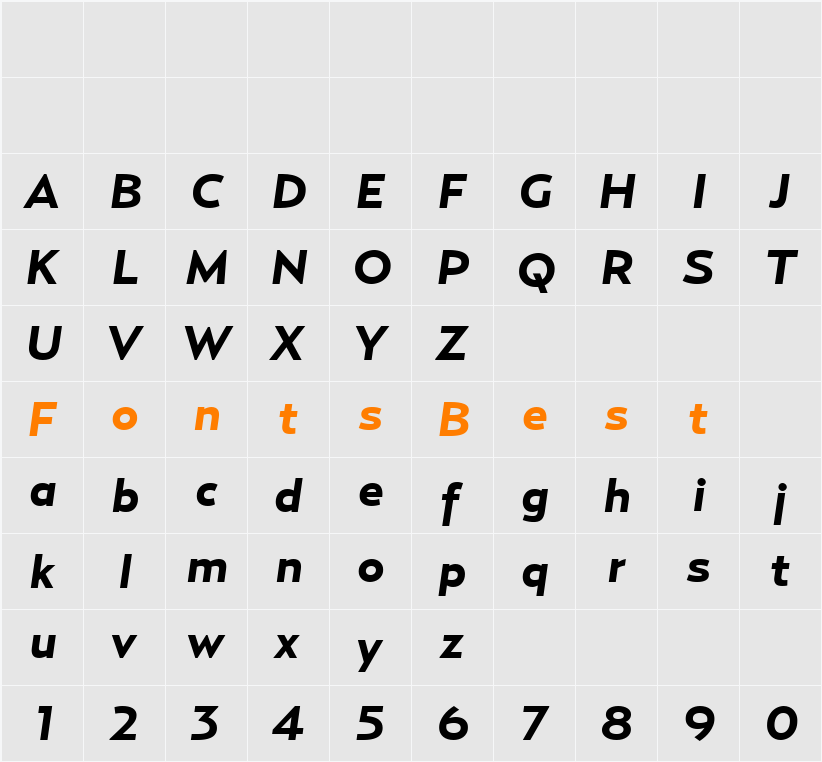 RelayWide-BoldItalic Character Map