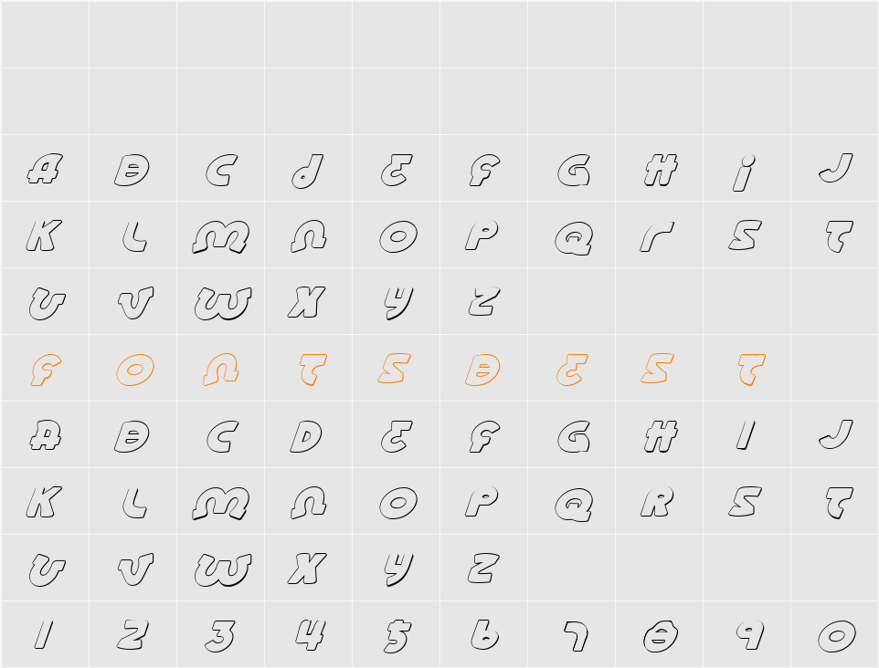 Lionel Shadow Italic Character Map