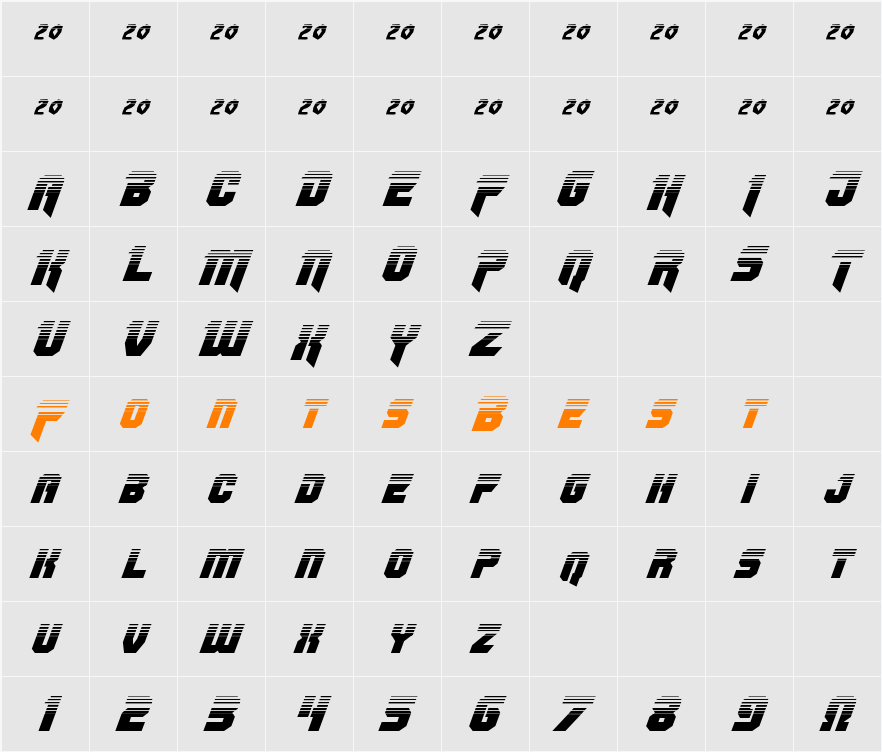 OmegaForce Twotone Italic Character Map