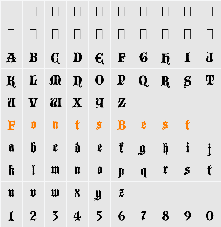 Blackmoor LET Character Map