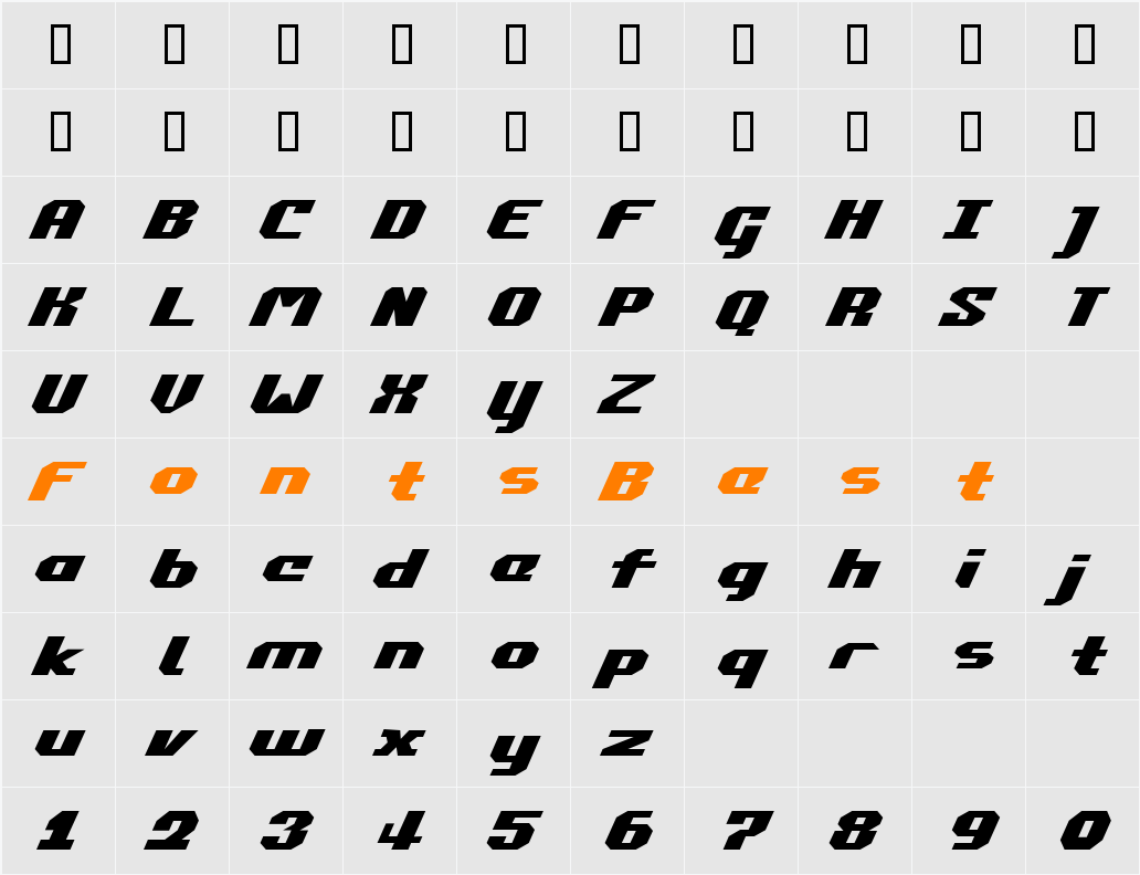 Commonwealth Expanded Italic Character Map
