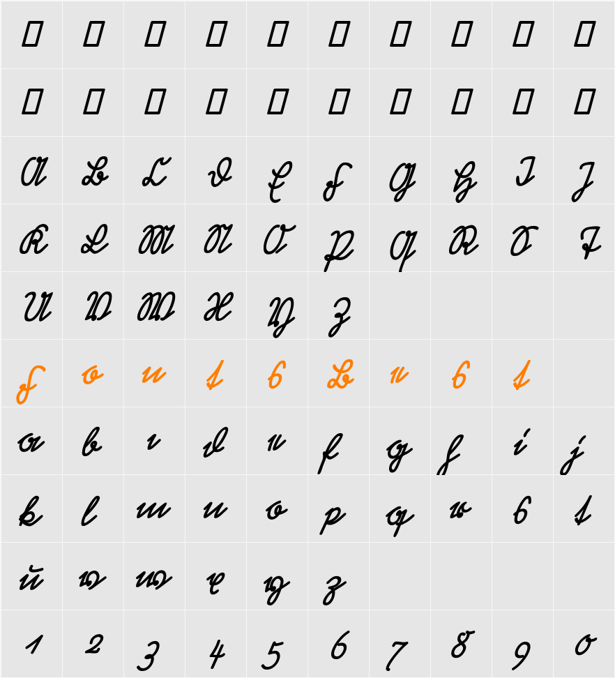 Rastenburg Schraeg U1SY Character Map