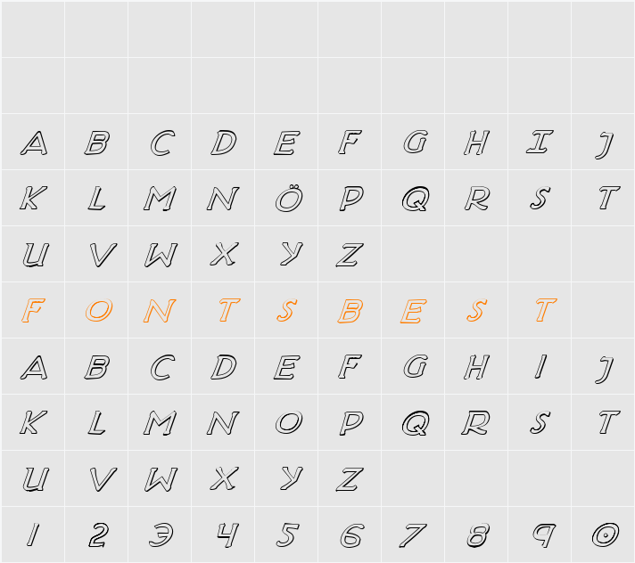 Hadriatic Shadow Italic Character Map