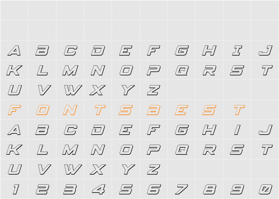 Spy Agency 3D Italic Character Map