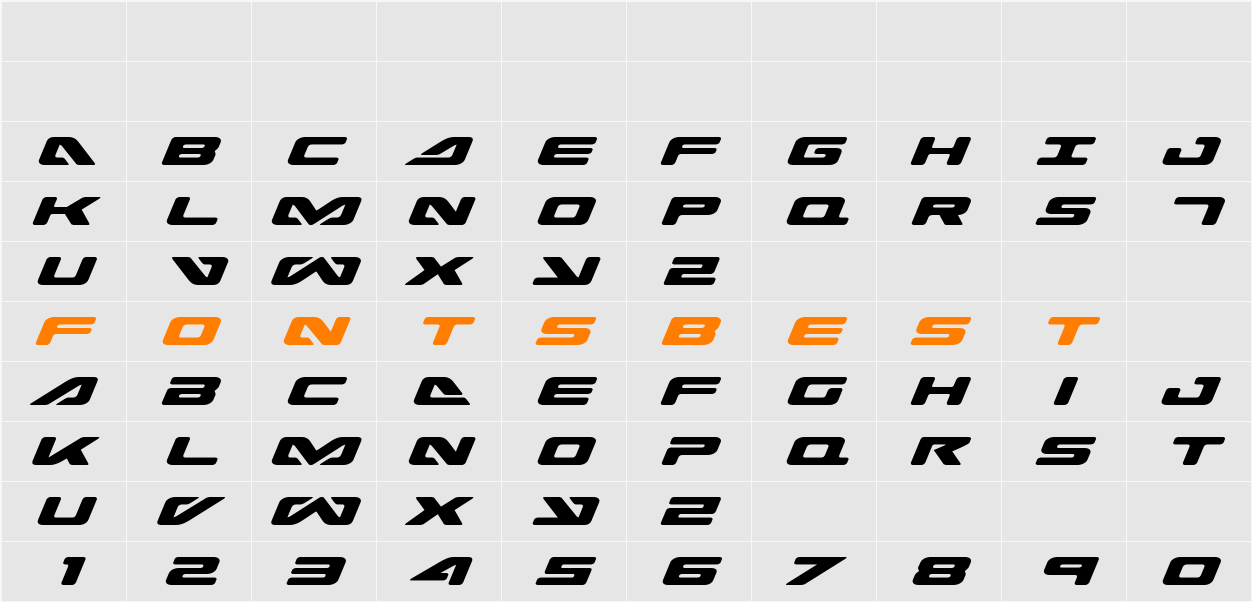 Sea-Dog Expanded Italic Character Map