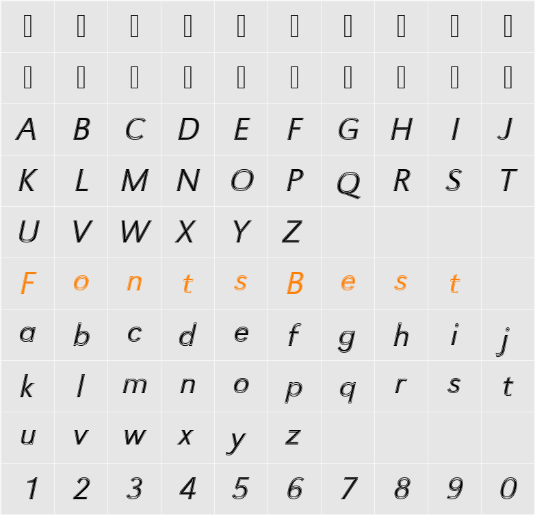URWGroteskTLigItaIn1 Character Map