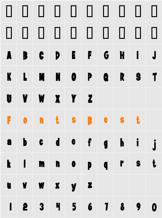 JiffyCondensed Character Map