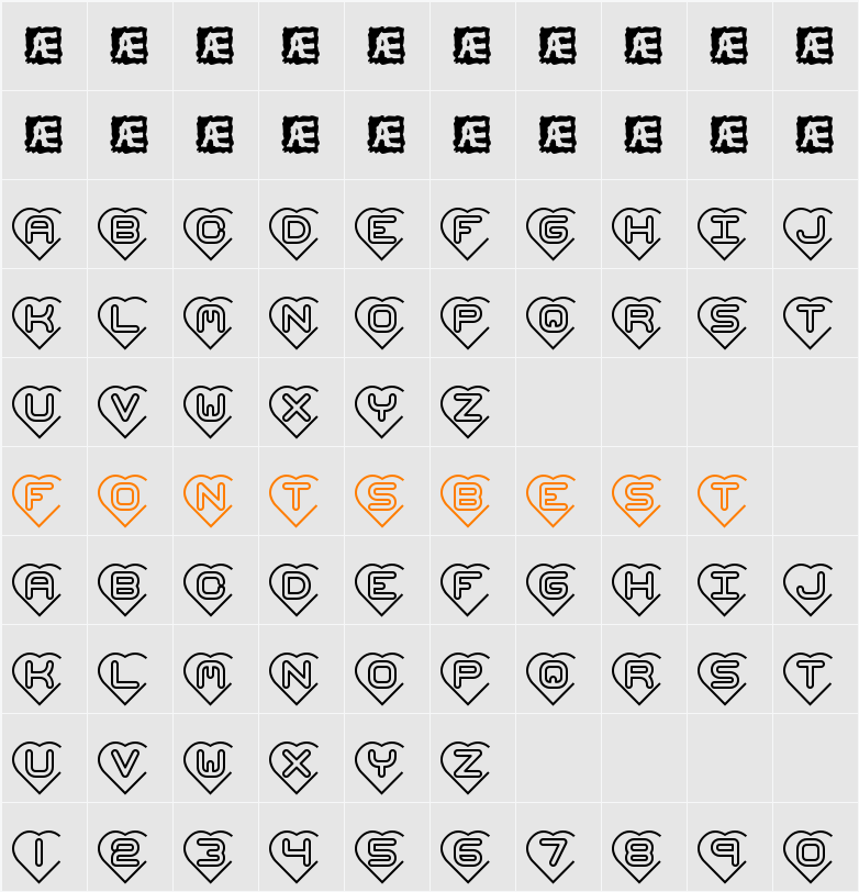 Hearts BRK Character Map