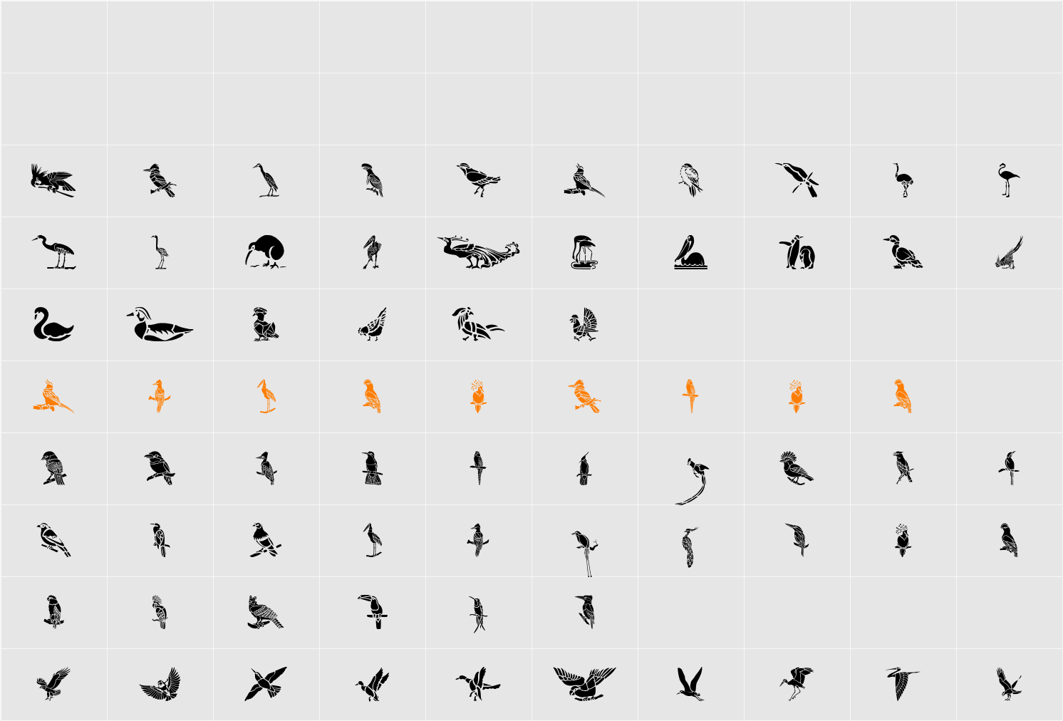 HFF Bird Stencil Character Map