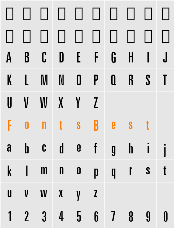 Zurich XCn BT Character Map